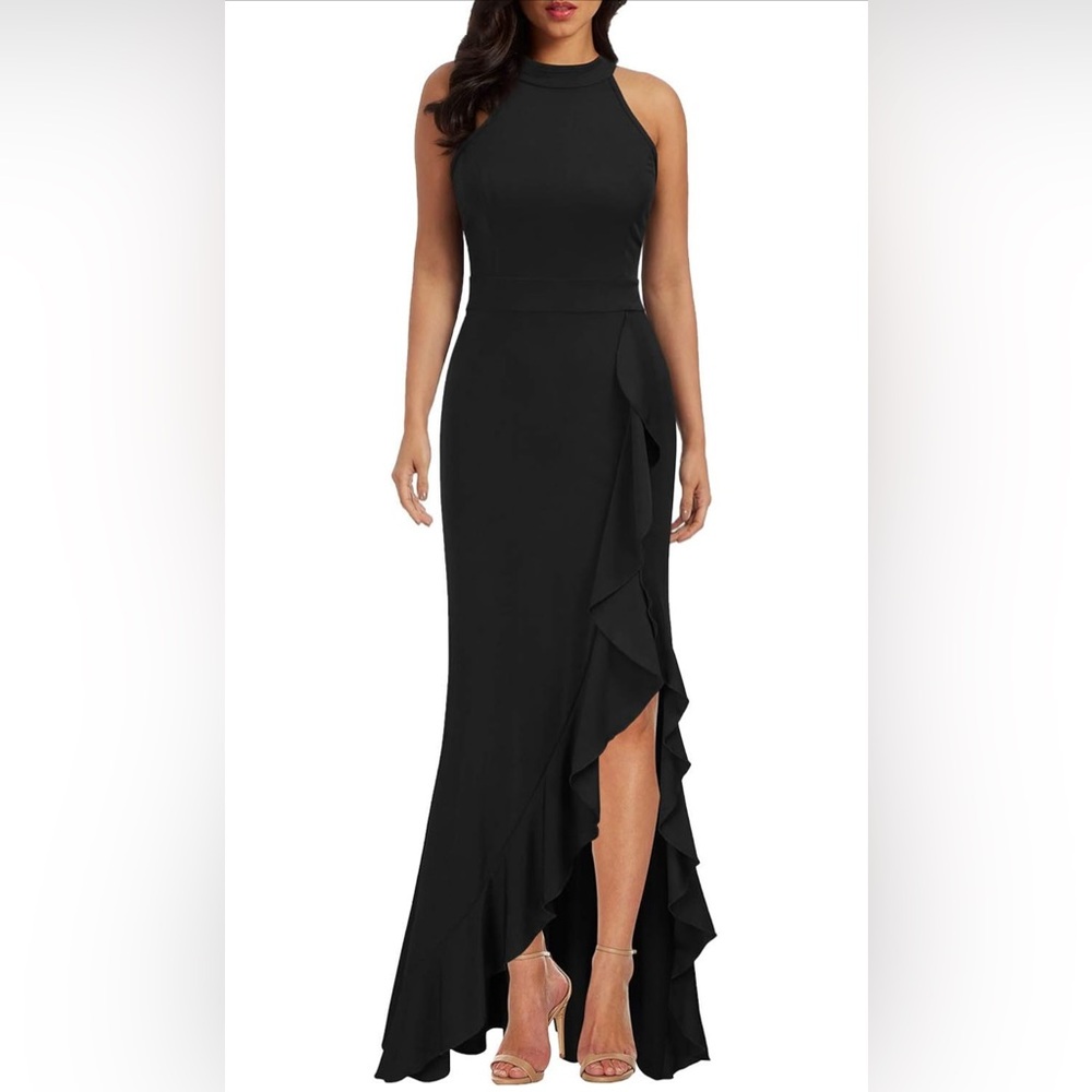 WOOSEA Women's High Neck Split Bodycon Mermaid Evening Cocktail Long Dress